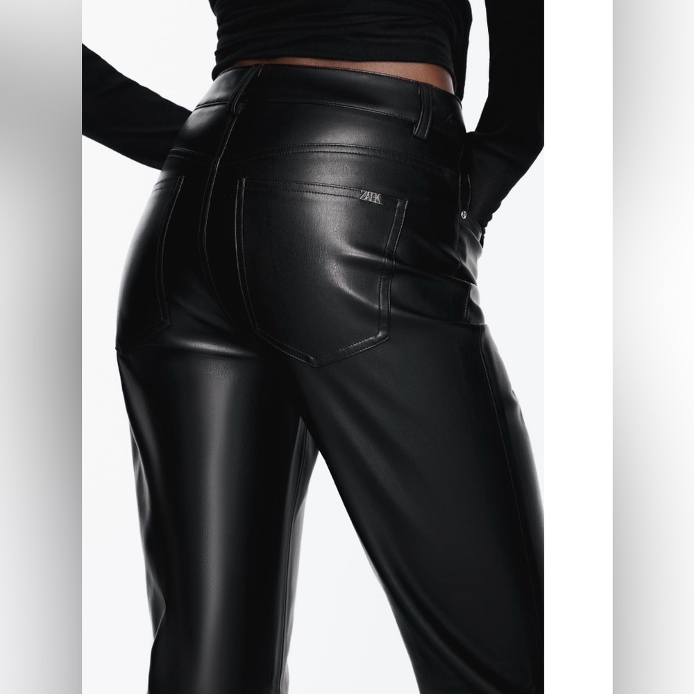Zara Faux Leather Flared Pants - Picture 8 of 12